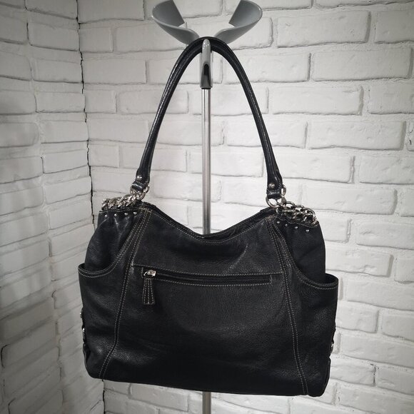 Tignanello Ladies Black Genuine Leather Fully Lined Zipper Closure Handbag - Picture 1 of 12